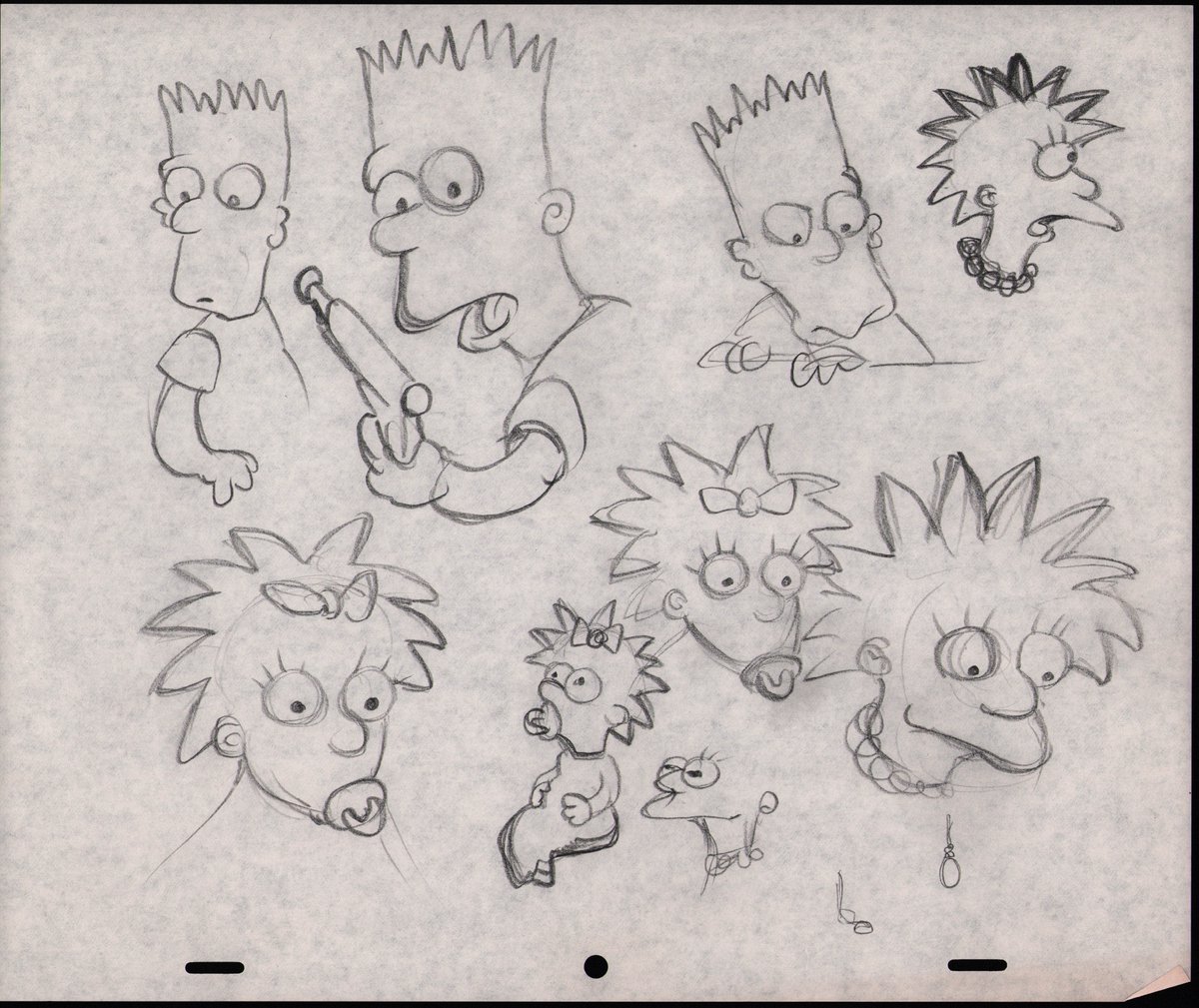 Practice sheet of Simpsons in the Tracey Ullman Show days - maybe c. July 1987 ... I don't recall for sure!