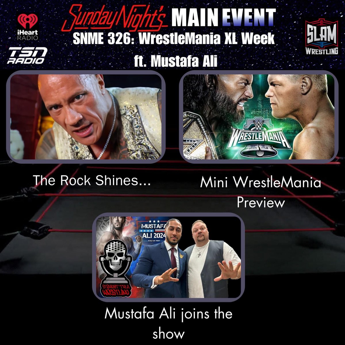 It’s #WrestleMania Week and let #SNMERadio be your tour guides.Former #WWE star and current #TNAWrestling Star @MustafaAli_X joins @_StraightTalk. Then Eric B joins @br_aguilar and they do a soft preview to next weekends #WrestleMania sundaynightsmainevent.com/podcast/snme-3… #Wrestling
