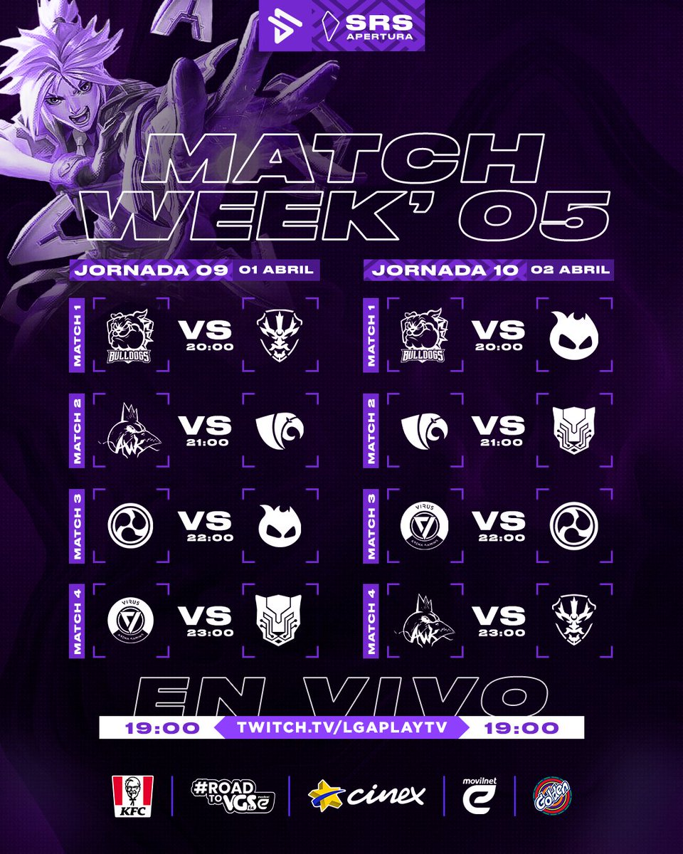 LGAPlay - Esports Venezuela 🇻🇪 (@lgaplay) on Twitter photo ¡SE ASOMAN LOS PLAYOFFS! 🫣
¡Nos veremos nuevamente esta 5ª SEMANA en La Grieta del Invocador con el mejor #LeagueOfLegends venezolano para disfrutar cada uno de los decisivos enfrentamientos! 💪🔥
🟣 <a href="/Arawakesports/">Arawak Esports</a> | <a href="/PantereSports/">Panter eSports</a> | <a href="/EsportsRaijin/">RaijinEsports</a> | <a href="/ColNet_eSports/">ColNetwork eSports</a> | ¡SE ASOMAN LOS PLAYOFFS! 🫣
¡Nos veremos nuevamente esta 5ª SEMANA en La Grieta del Invocador con el mejor #LeagueOfLegends venezolano para disfrutar cada uno de los decisivos enfrentamientos! 💪🔥
🟣 <a href="/Arawakesports/">Arawak Esports</a> | <a href="/PantereSports/">Panter eSports</a> | <a href="/EsportsRaijin/">RaijinEsports</a> | <a href="/ColNet_eSports/">ColNetwork eSports</a> |