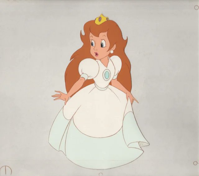 For years, this animation cel of Princess Peach was commonly spread around as being from a lost Super Mario Bros. Super Show pilot or an early concept design for it. In reality, it actually comes from a 1989 World of Nintendo commercial