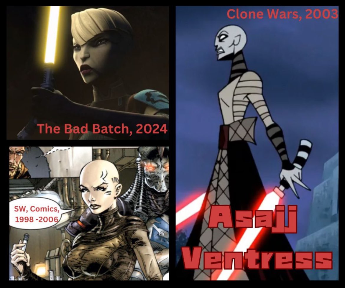 Fangirls_Over40's tweet photo. For many STAR WARS fans the "return" of Asajj Ventress both delighted and confused them. The questions here are HOW and WHY. According to the book DARK DISCIPLE she is killed by Count Dooku with Force lightning and dies in Obi-Wan Kenobi's arms. #dontFORCEit https://t.co/9mKG6WxdqC