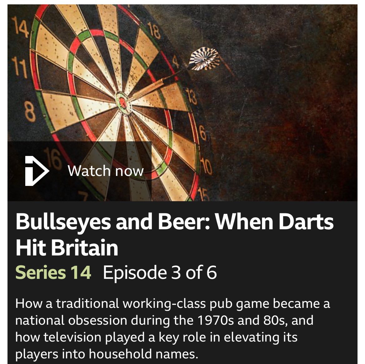There's been lots of great archive darts shows on BBC Four this evening. 

The Bristow one starts at 10pm and the others should be on iPlayer