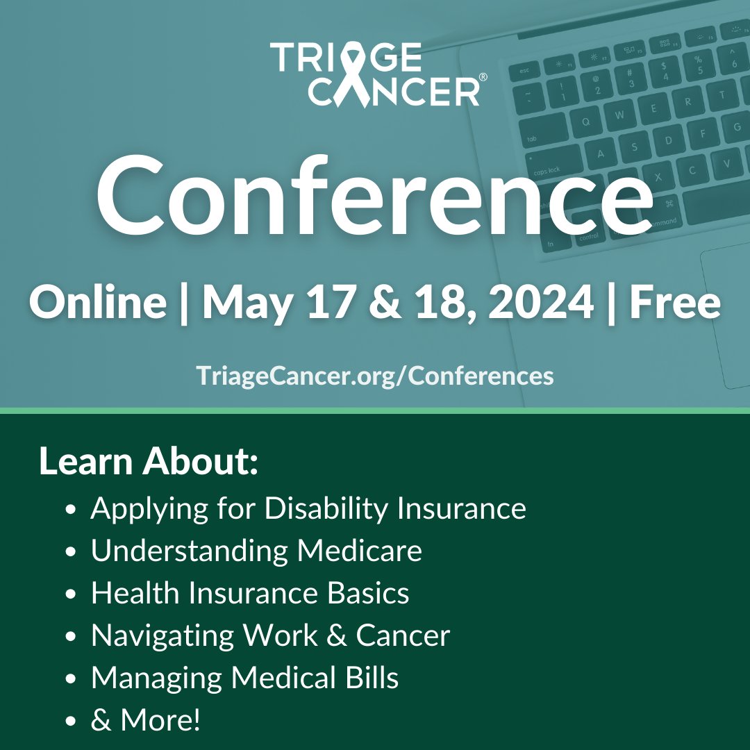 Register now for the Triage Cancer Conference: May 17-18! Learn about navigating health insurance to save money and access care you need, managing medical bills, balancing work and cancer, getting organized, and more: loom.ly/dzFGGZo
#cancerrights #beyonddiagnosis