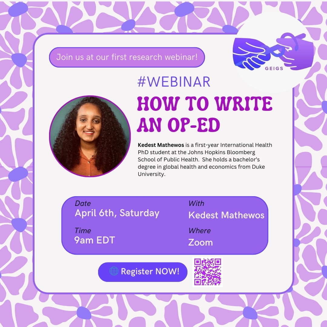 REMINDER!🔔 📢 Don't miss out on our enlightening Research Webinar on How to Write an Op-ed! 🔍✨ Register now: forms.office.com/r/8bAGLbDv1Y Get ready to sharpen your writing skills and engage in thought-provoking discussions. See you there! #GEIGS #GlobalSurgery #ResearchWebinar
