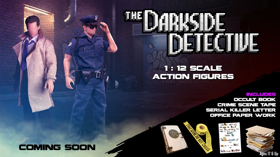 Coming soon! The gritty occult-crime-drama merch you've all been asking for. We're producing a limited run of realistic 1:12 scale, posable action figures of Officer Dooley and Detective McQueen. Watch this space!