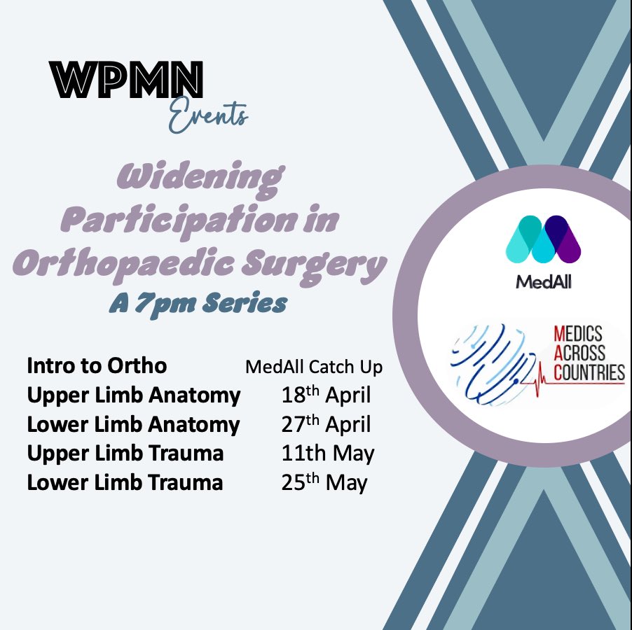 Widening Participation in Orthopaedic Surgery- Program UPDATE! We have add more amazing talks to our Ortho Series in collaboration with Medics Across Countries! Join us as we explore the fascinating world of Ortho! Sign up via @MedAllApp app.medall.org/c/widening-par… #meded
