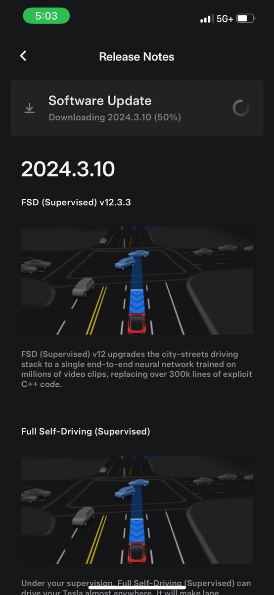 RuiwenHe's tweet photo. #Tesla FSD Beta (nay, Supervised) v12.3.3 (2024.3.3) is downloading to my Model 3 Performance, hardware 3 with USS here in downtown Toronto! LFG! 
Will report back with initial drive impressions. #FSD12 https://t.co/pqcVbZXSqG