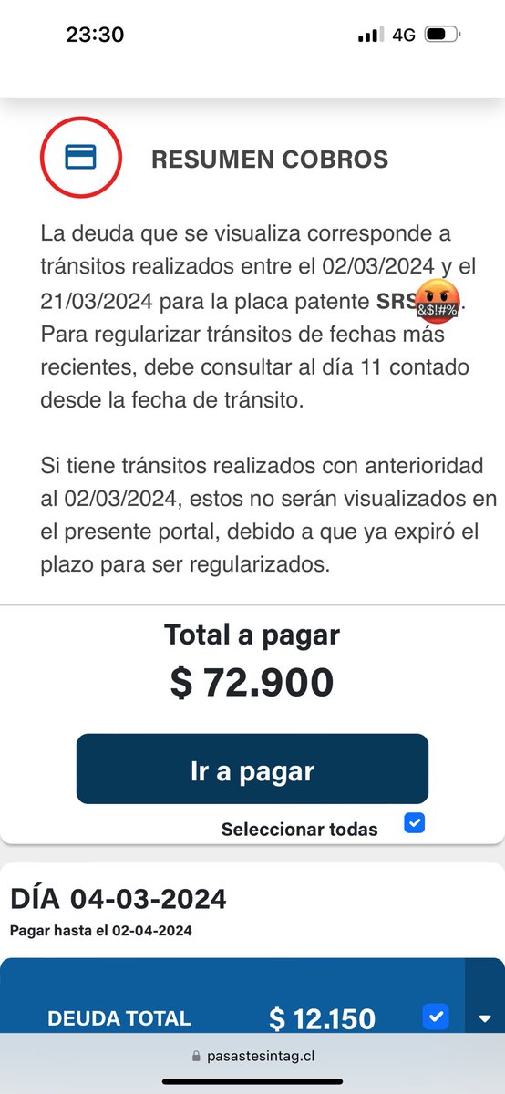 conisciolla's tweet photo. Indignante, antiguamente se pagaba un pase diario, pase sin tag 6 veces y me cobra esto 😵 @Autopase  
@Autopase Sinvergüenzas de mierda!!! 😤😤
######
#fonasa 40 Lucas  #Maipu  Chama Orsini Pedro Campos Peso Pluma https://t.co/PjxviEmMBB