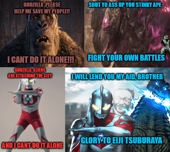ARandom81799735's tweet photo. Godzilla and Ultraman meme! https://t.co/n3Ugv38UQa