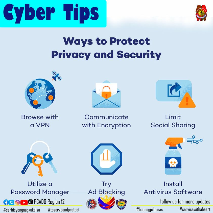 SSoccsksargen's tweet photo. CYBERSECURITY SAFETY TIPS

#SerbisyongNagkakaisaParasaBagongPilipinas
#ToServeandProtect
#ServiceWithAHeart
#PCADGRegion12 https://t.co/PnZJohIl3q