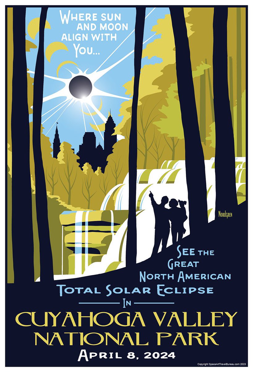 One week until the moon meets the sun. These three posters are my three for Ohio. While the Dayton Aviation Heritage poster commemorates the events of the New York eclipse 99 years ago, the planes were built in Dayton. SpaceArtTravelBureau.com