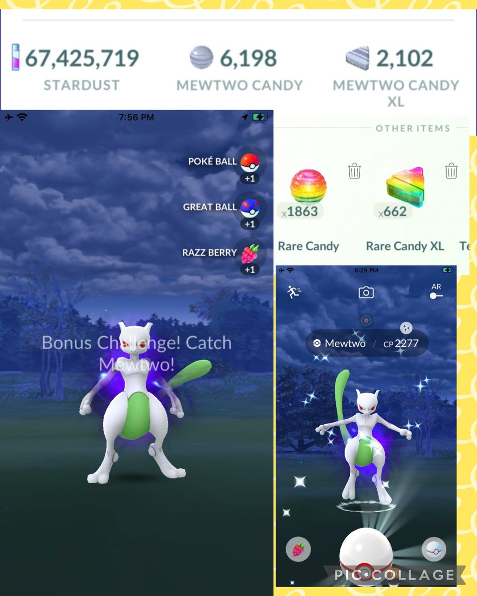 JessaBuu's tweet image. Shadow Mewtwo Raids Day 2 Haul: A rather "casual" day, started late.

-55+ raids (few ran today)
-200ish raids overall (Sat-Sun)
-3😈👽✨️ today (14 overall)
-2 New (Soon) Purified Hundos

Raided with the GF too @soontobefamous1 🥰 
Happy Easter! 🐰
#PokemonGO #ShadowMewtwo