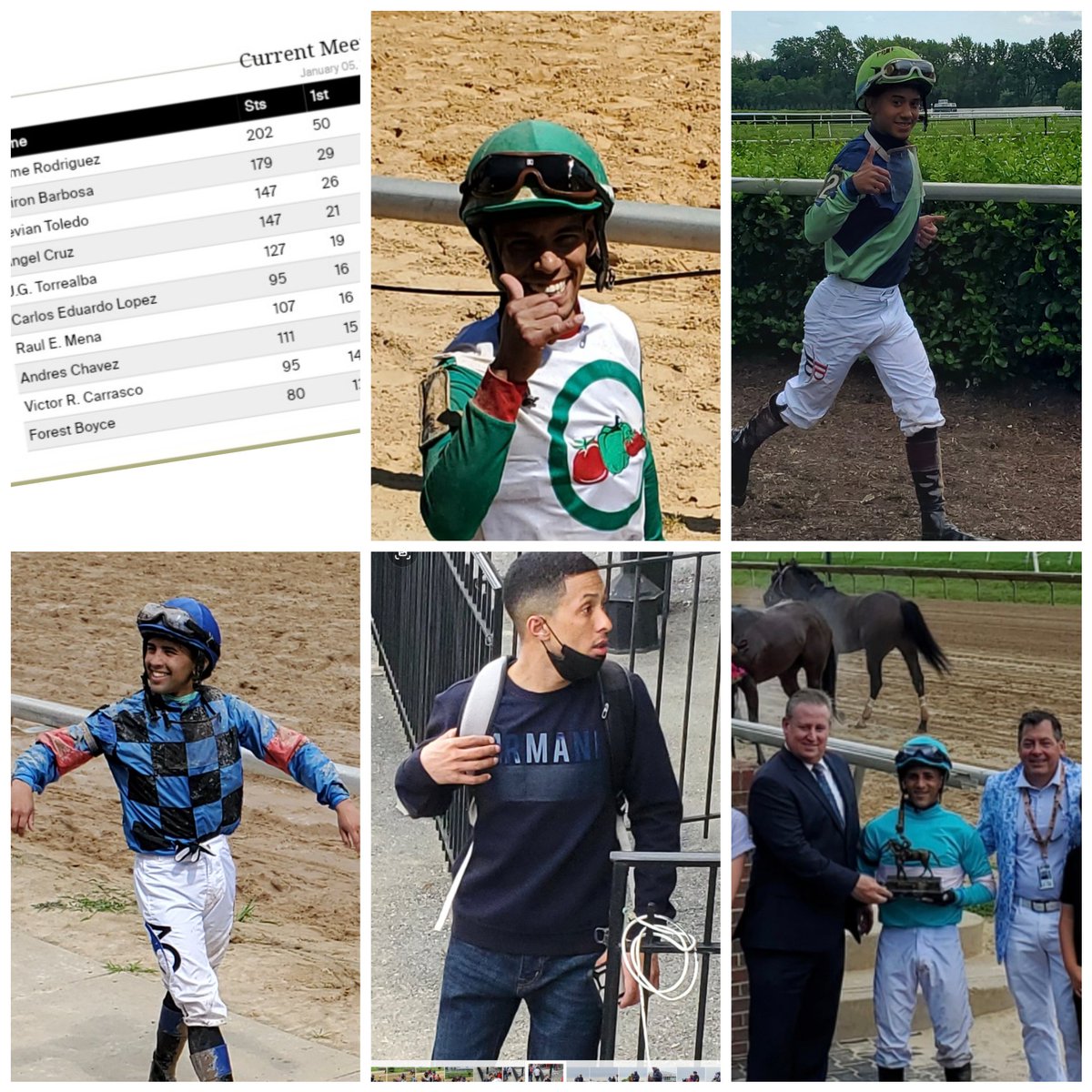 Congrats to some of @LaurelPark winter jockey leaders #Jaime Rodriguez @jockey_jb18 @JevianToledo @ACruzz01 @VCarrasco28 @CoachWeilbacher