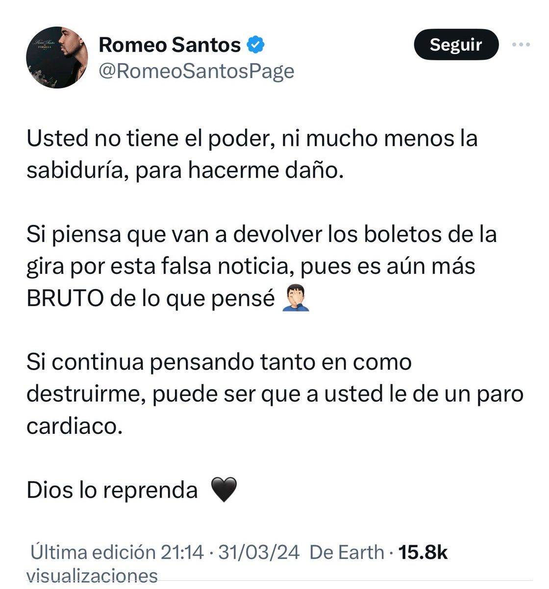 🇺🇸 | AHORA: La red social de Romeo Santos en X descarta que el cantante se encuentre hospitalizado.