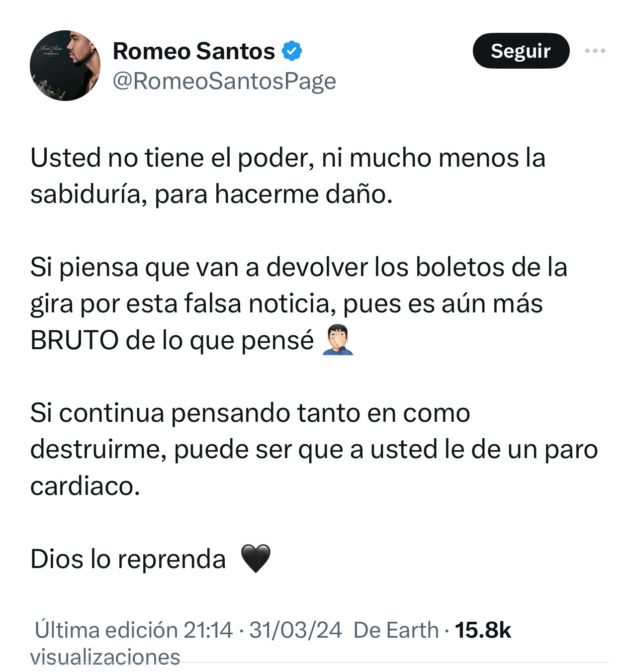 La red social de Romeo Santos en X descarta que el cantante se encuentre hospitalizado 