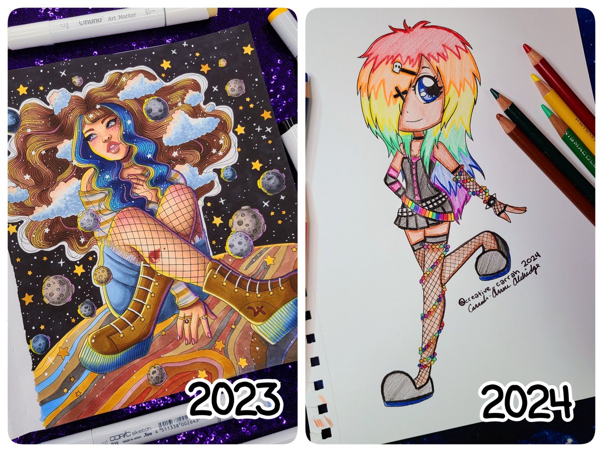 creative_carrah's tweet photo. 2023 vs 2024 
Artstyle change/improvement 💕

Hope you all like it! https://t.co/KmvVQWFdNZ