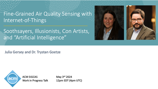 May 3 SIGCAS Two talks & Q&A! Julia Gersey 'Fine-Grained Air Quality Sensing w/ Internet-of-Things' & Trystan Goetze 'Soothsayers, Illusionists, Con Artists, & 'AI'' 12pm EDT (4pm UTC) Free but rqrd reg forms.gle/DDp4Xyk6b2kcpg… Zoominfo ≈24 hrs before @vardi @sigchi @doctorow