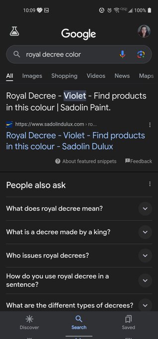 On this Color Picker app I found a violet color in my eyes called Royal Decree.💜💜💜💜💜🌈Rainbow eyes👀 Can<a href="/tag/newprofilepic"class="tags"><span>#newprofilepic</span></a>