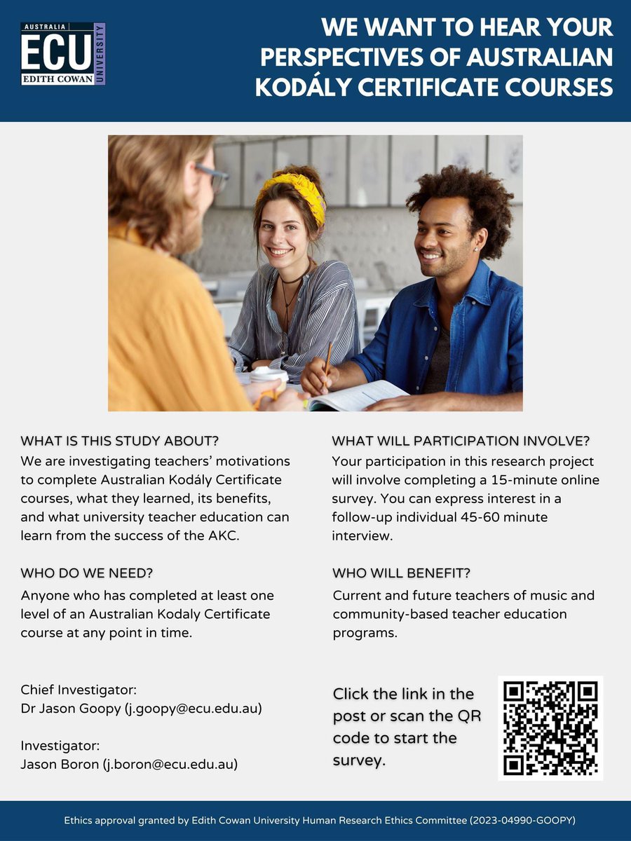KodalyAustralia's tweet photo. Have you completed at least one level of an AKC course? Support research investigating teachers’ motivations to complete Australian Kodály Certificate courses, what they learned, its benefits, and what university teacher education can learn: https://t.co/LwM3TYLV5r https://t.co/stGcrwg1vS
