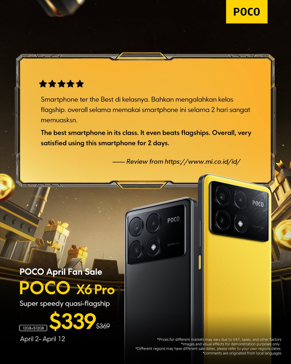 ⭐️⭐️⭐️⭐️⭐️ It's been around two months since we launched #POCOX6Pro, and we are getting excellent reviews from our users! Add #POCOX6Pro to your cart and save $30 for a limited time! 🛒