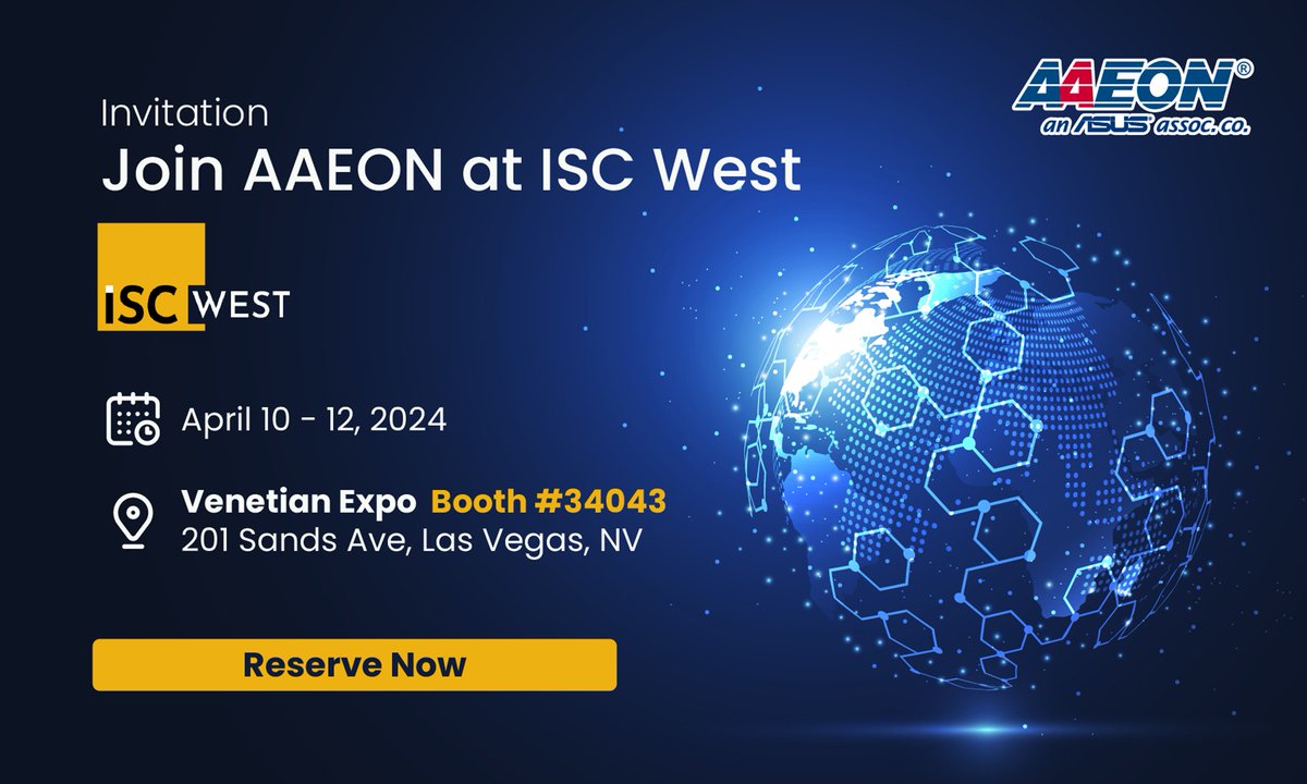 AAEON Brings Secure, Deployment-Ready, AI Solutions to #ISCWest 2024 Join AAEON at Booth #34043 in the #Cybersecurity and Connected #IoT Pavilion during ISC West 2024 from April 10 - 12, 2024. aaeon.com/en/ni/iscwest-…