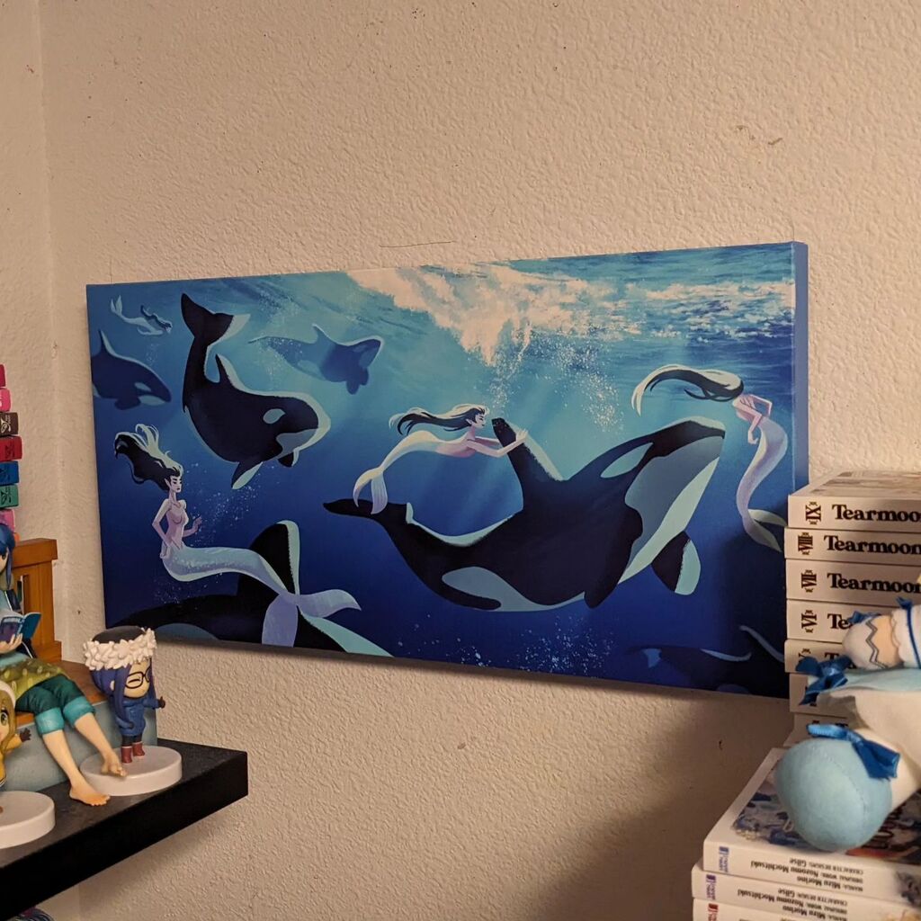 Picked up this amazing mermaid and orcas canvas print from <a href="/wendichen/">陈文嘉 🔥</a> while at @sakuraconofficial this weekend.

Couldn't wait to get it hung up on my wall amongst my figures and manga collection. ift.tt/awA8lbN