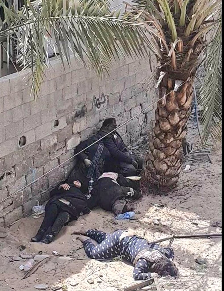 GRAPHIC: A new massacre is uncovered in Gaza. Israeli forces killed an entire family except an elderly woman. The bodies have been discovered. The elderly lady is unable to leave the bodies and the area because Israeli forces are still active near her. This is a Holocaust.