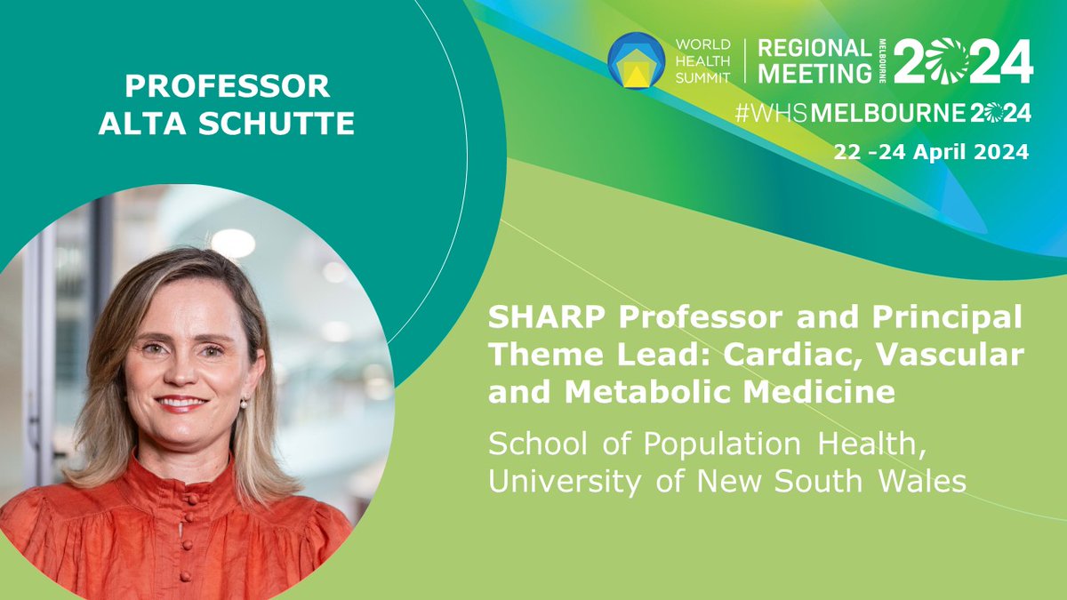 Meet our Speakers! We're thrilled to welcome @alta_schutte at #WHSMelbourne2024. She brings a wealth of expertise in hypertension research, and only last week won the @nhmrc Fiona Stanley Synergy Grant Award @UNSW @UNSWMedicine @georgeinstitute whsmelbourne2024.com/alta-schutte