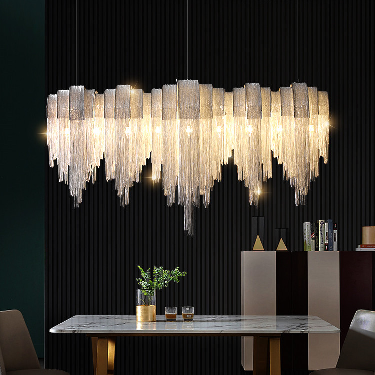 In dining rooms, pendant lights can be hung above the table to illuminate meals and create a warm, inviting atmosphere.
NORDIC LUXURY VILLA DESIGN TASSEL ALUMINUM CHAIN LIVING ROOM CHANDELIER
#dekorasirumah #homeinterior #bhfyp #instahome #homeinspiration #furnituredesign #desig