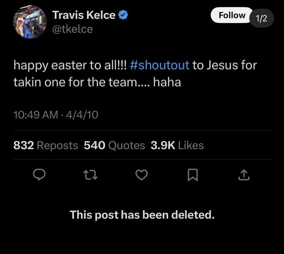 After receiving backlash, Travis Kelce deleted his post