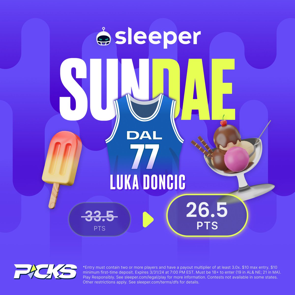 AlexCaruso's tweet image. Jalen Brunson HUGE DISCOUNT Parlay

$10 ➡️ win $180 

There’s also TWO PROMOS you get if you’re a New User on Sleeper

DeMar DeRozan Over 0.5 Points
Luka Doncic 33.5➡️26.5 Points

You can unlock them BOTH using⬇️

Code CARUSO for up to $500 Deposit Match sleeper.com/promo/CARUSO