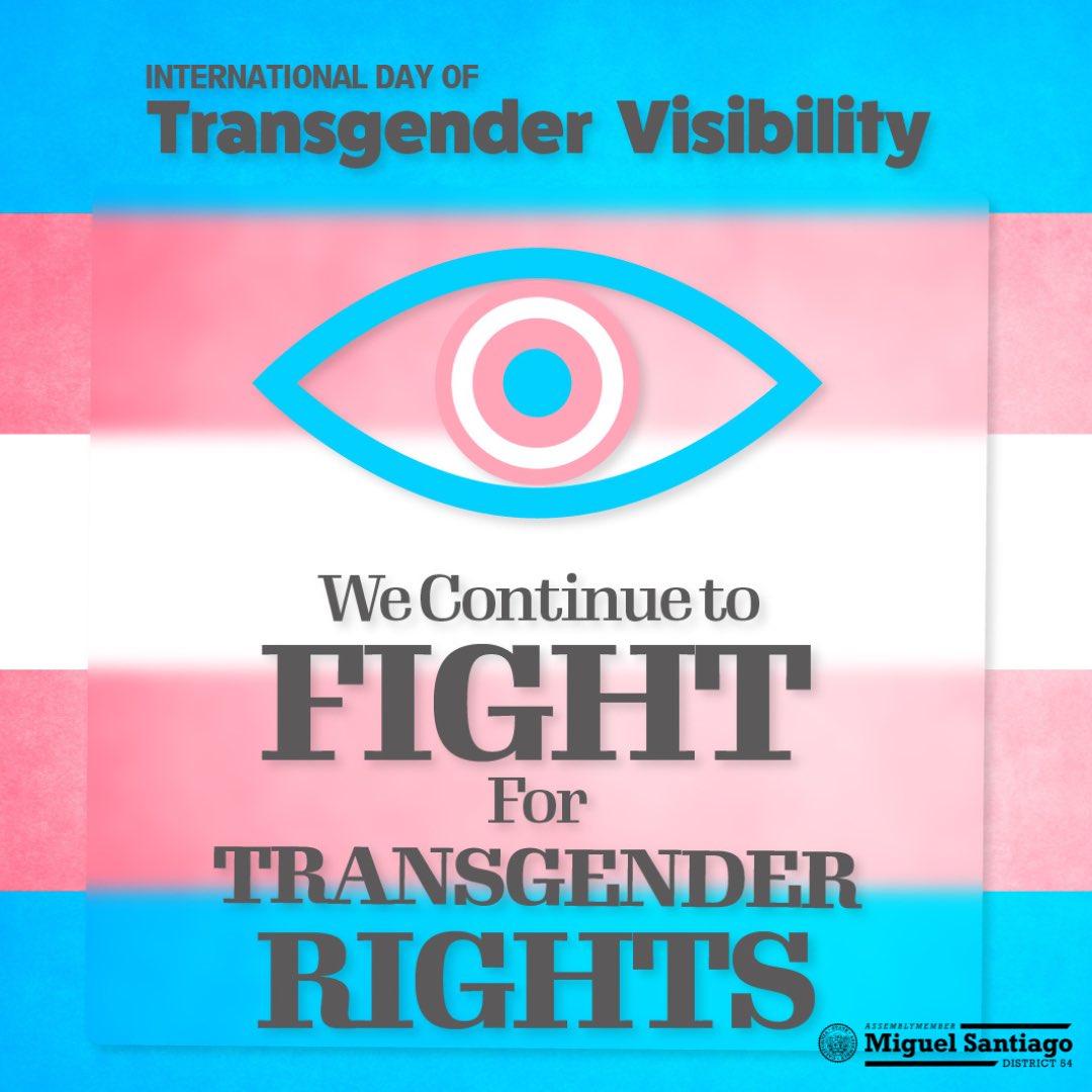 On the #TransDayofVisibility, we must uplift our TGI community members as they face hate across the country (last year alone, 87 anti TGI bills across the country were introduced). All Californians regardless of gender identity or expression deserve equality and fair treatment.