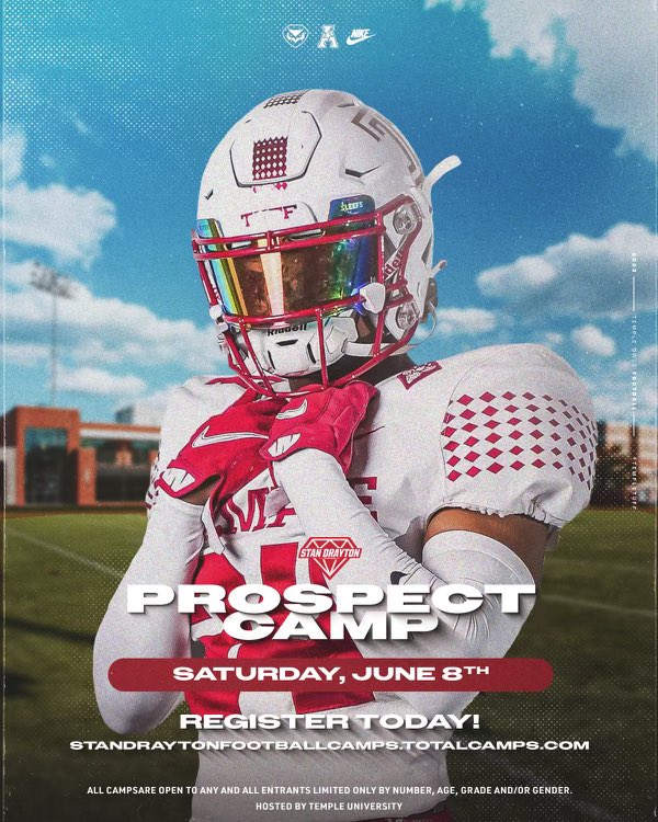 Looking forward to competing this June at the Stan Drayton Football Camp @StanDraytonTU @temple_FB @IrishFB1 @NazirStreater @CoachKdCC @CoachMMcGrath @HFCGilliam @CoachQuaashieJ @CoachDemrick @_CoachBall