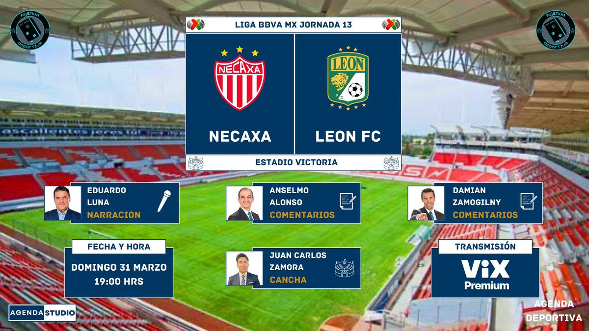 AgendaDeport22's tweet photo. Liga BBVA Mx - Jornada 13
#Necaxa vs #FCLeon
#TUDN #LoNuestroEsElFutbol #VixPremium
🎙️ @laloeluna
📝 @AnselmoAlonso
📝 @RusoZamogilny
🏟️ @JCZamora07
#LigaBBVAMX
#AgendaDeportiva https://t.co/oMHkGbtBDk