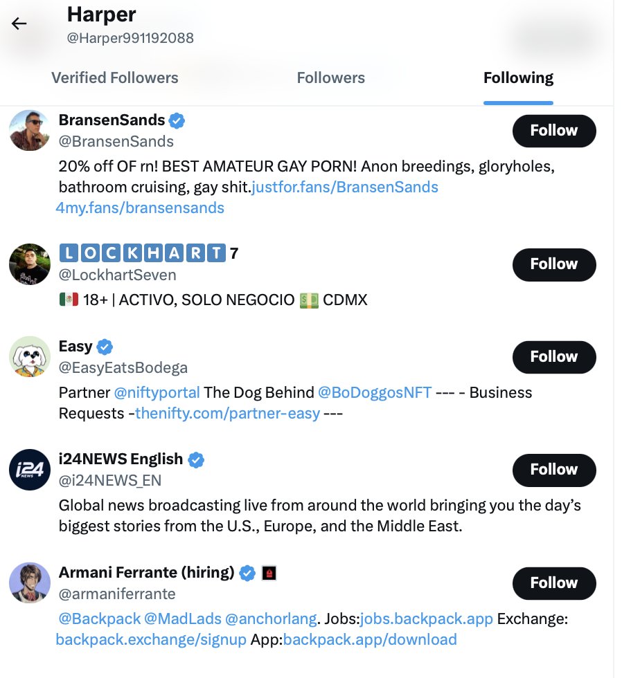 Chad Brewbaker on X: I should write a chromedriver scraper. The follow  graph of these OF bot accounts is an interesting mix of cryptoscamers and  gay porn accounts 🤣 t.coIKwssvHFQo  X