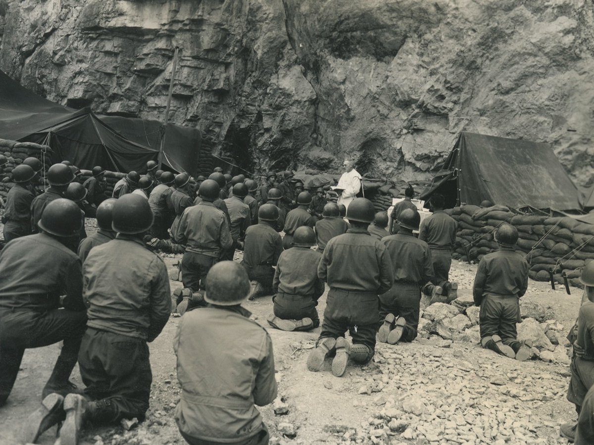 On the morning of April 9, 1944, American soldiers in Italy left the safety of their nearby foxholes to attend Easter morning services with Father Gregory R. Kennedy.