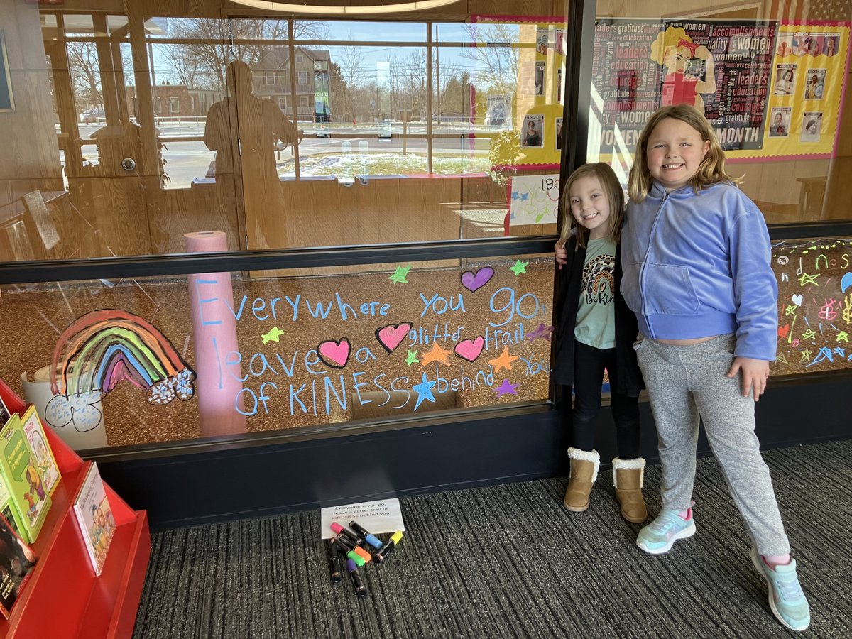 K–2 students spent the month of March participating in kindness projects that spread smiles and positivity around West Street. Their final project included decorating the building's windows with positive messages! 🤩❤️🌸 #PantherPride#WSS