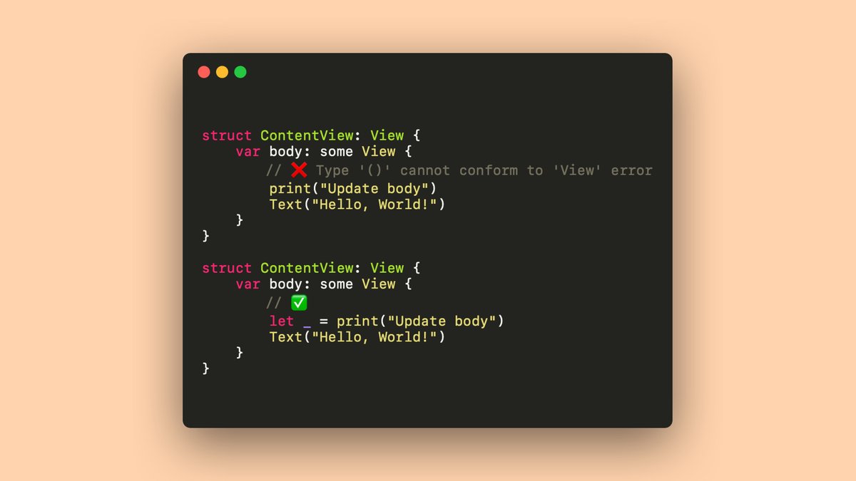 sarunw's tweet image. Print debugging is the simplest form of debugging.
It isn't obvious that we can use this inside a SwiftUI view body.
This is how we do it.
sarunw.com/posts/how-to-d…