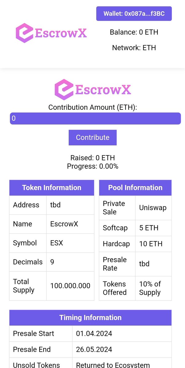 Our EscrowX private sale is now open. Softcap = 5ETH Hardcap = 10 ETH Contribution Site: escrow-labs.com/presale/ Just connect your #Metamask Wallet on the #ETH network and you are good to go. Read more information about the project here: escrow-labs.com