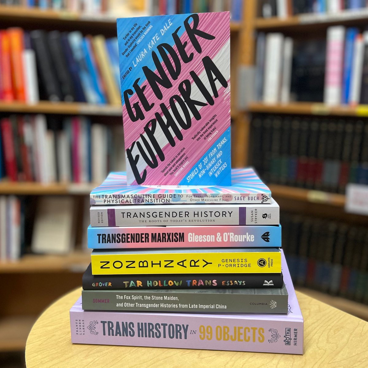 Happy Trans Day of Visibility! We have some great titles in our queer studies section upstairs, come browse! We're open til 9pm tonight 💚