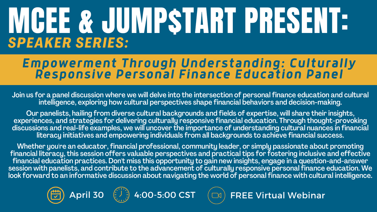 Join us at our upcoming speaker series event for a panel discussion where we will delve into the intersection of personal finance education and cultural intelligence. Register now: z.umn.edu/MCEESpeakerSer…