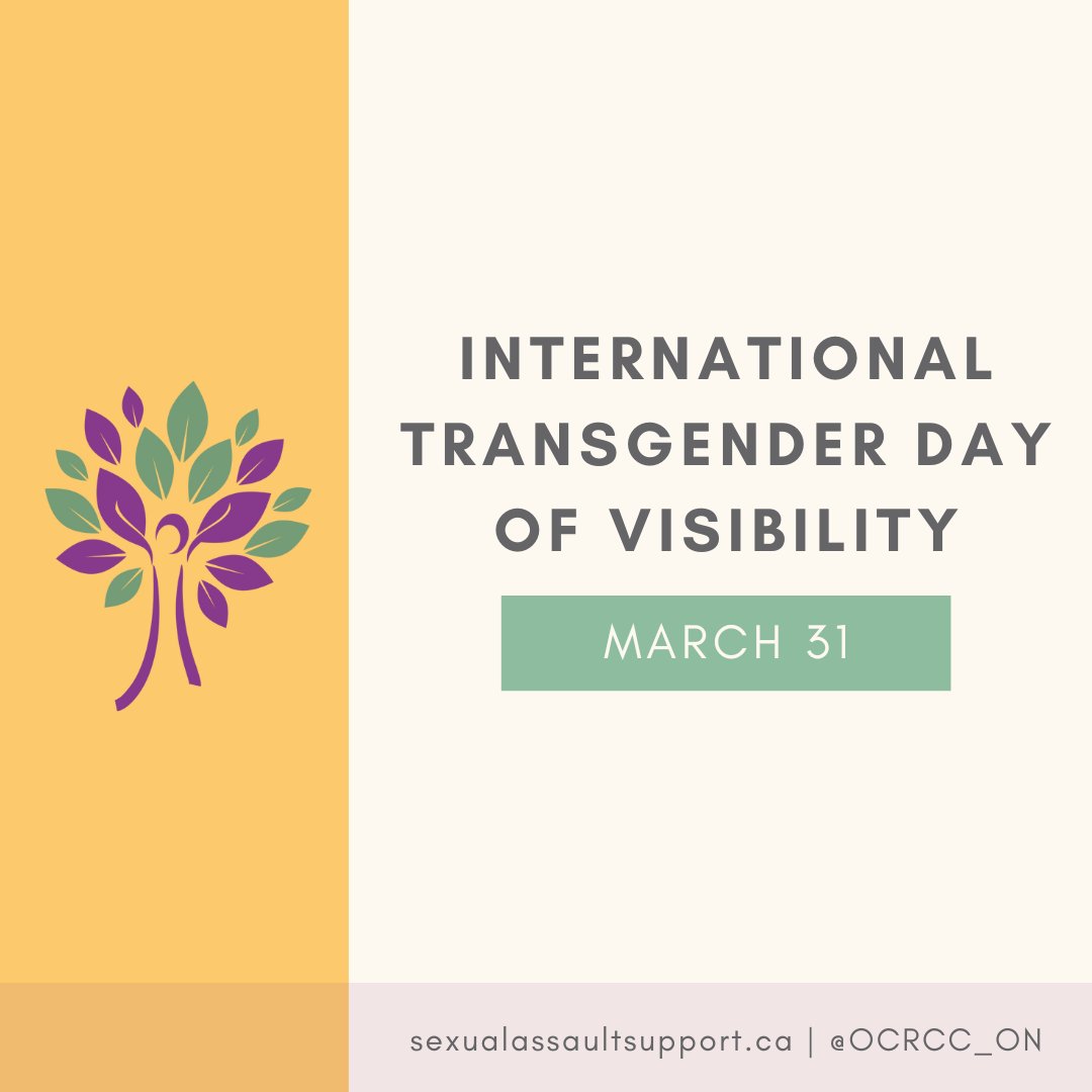 Today we celebrate International Transgender Day of Visibility. The Ontario Coalition of Rape Crisis Centres is committed to creating safer and accountable spaces for trans, genderqueer, non-binary, Two Spirit, and intersex people at our table.