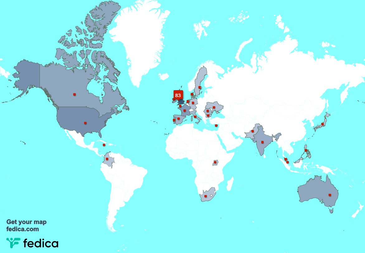 My followers are in UK.(85%), USA(3%) Get your map fedica.com/!Dissolution_UK