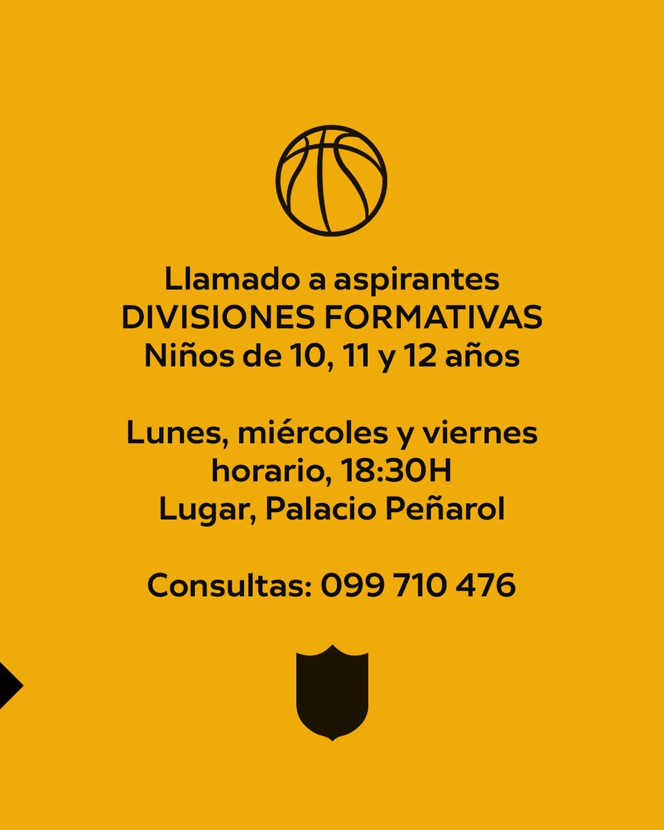 📣 𝗟𝗟𝗔𝗠𝗔𝗗𝗢 𝗔 𝗔𝗦𝗣𝗜𝗥𝗔𝗡𝗧𝗘𝗦
👉 Niños de 10, 11 y 12 años 

Vení a cumplir tu sueño de jugar en Peñarol. Te esperamos en el Palacio, lunes, miércoles  y viernes a las 18:30H

#VamosCarbonero