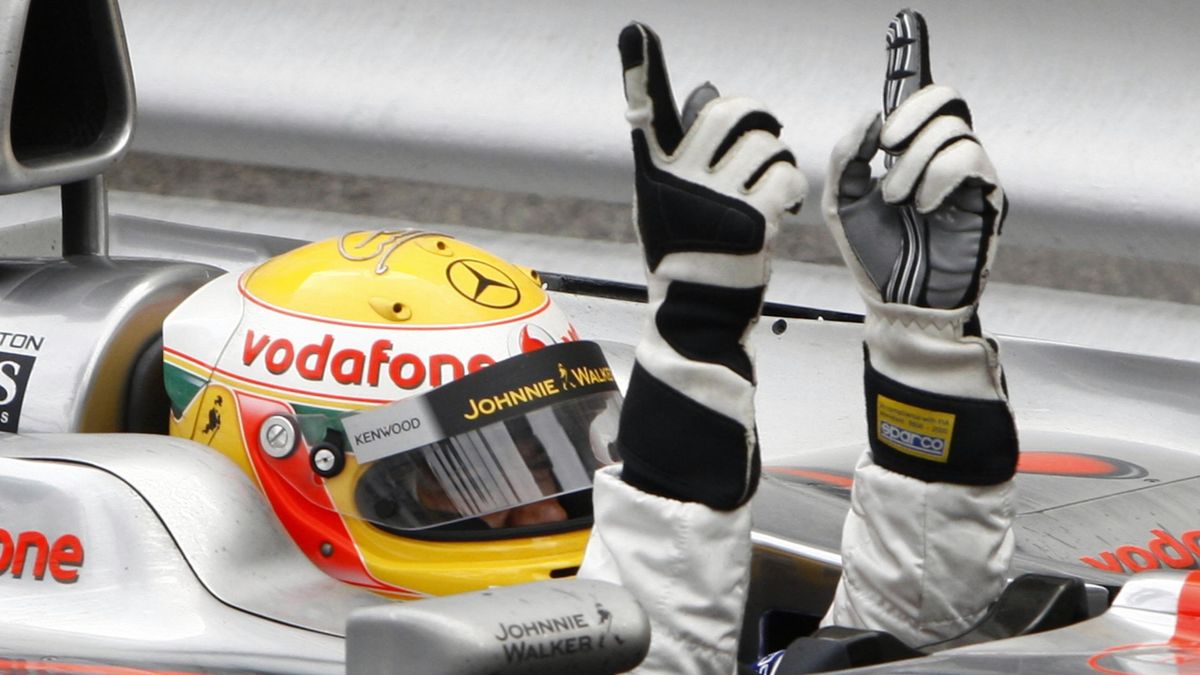 2008 MONACO Lewis Hamilton celebrates victory for McLaren #F1