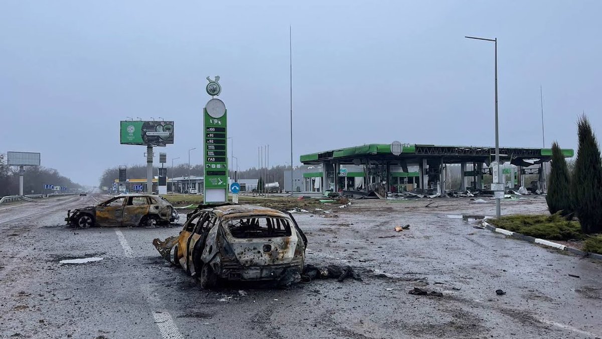 My road home, liberated OTD two years ago. It took Russia's 5th Guards Tank Brigade one month to turn it into one of the most dreadful places on this planet, dubbed 'the road of death' – with hundreds of destroyed civilian cars and bodies of people gunned down on the spot.