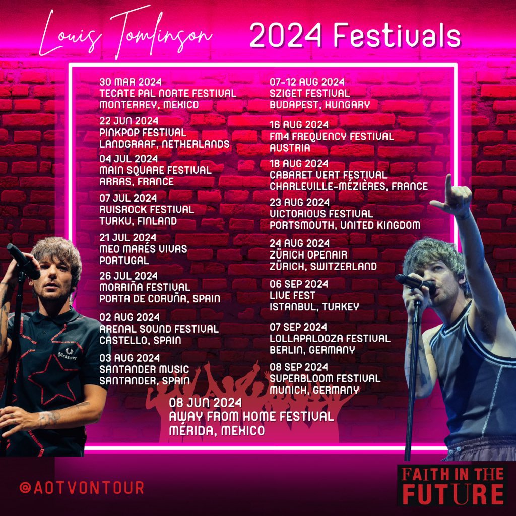 The final and complete list of festivals in 2024 for Louis Tomlinson, image size:1024x1024