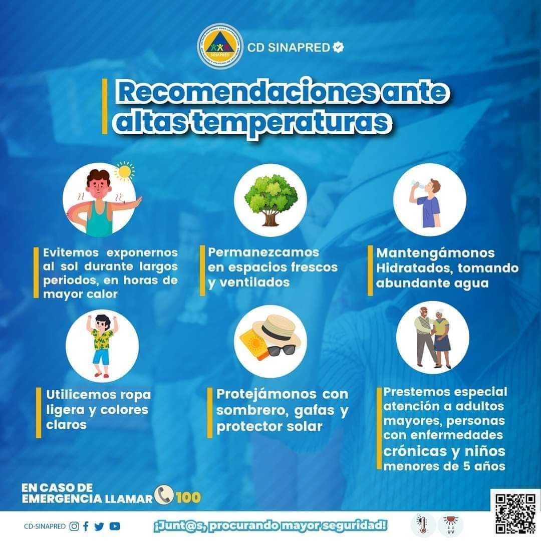 Ante la presencia de altas temperaturas, tomemos en cuenta las siguientes recomendaciones. ☀️🙋‍♀️👩‍🚒🇳🇮

#SinapredSomosTodos #PrevenirEsVivir