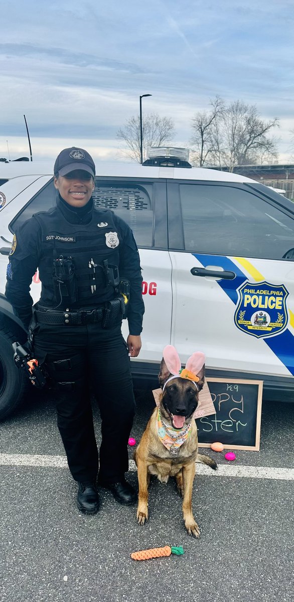 PPDCanineUnit's tweet image. Happy Easter from Sgt Johnson and her K9 partner Red