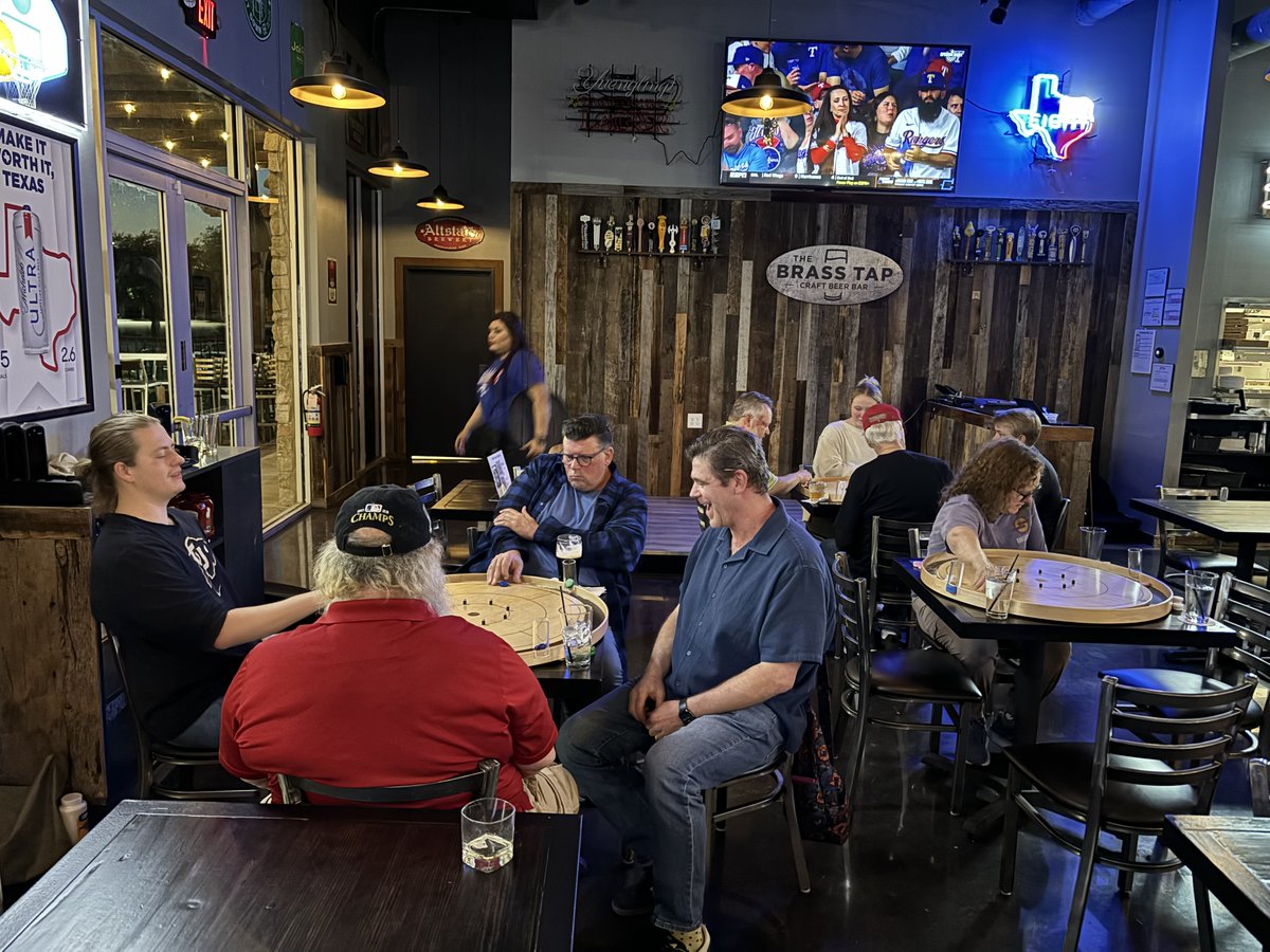 ExtraPintDallas's tweet image. We had a great time at Brass Tap on Thursday!!  The Rangers opening day win in the 10th was icing on the cake.  #crokinole #boardgames